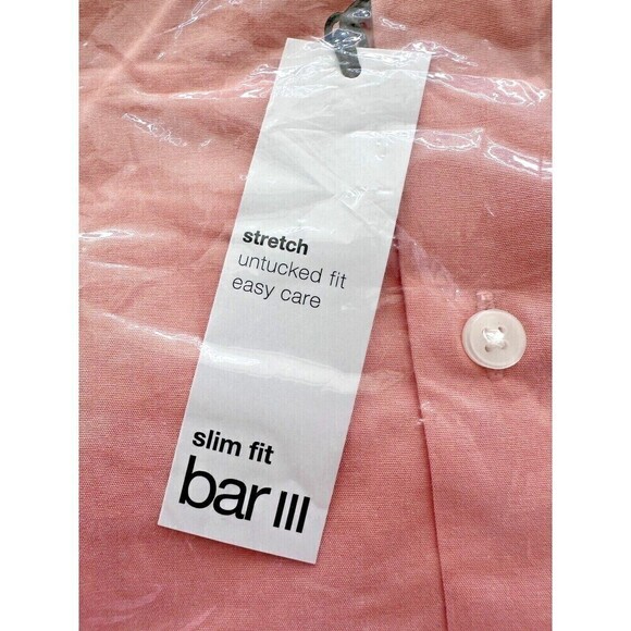Bar III Mens Chambray Dress Shirt Button Down Apricot Slim Fit Long Sleeve - Picture 4 of 6
